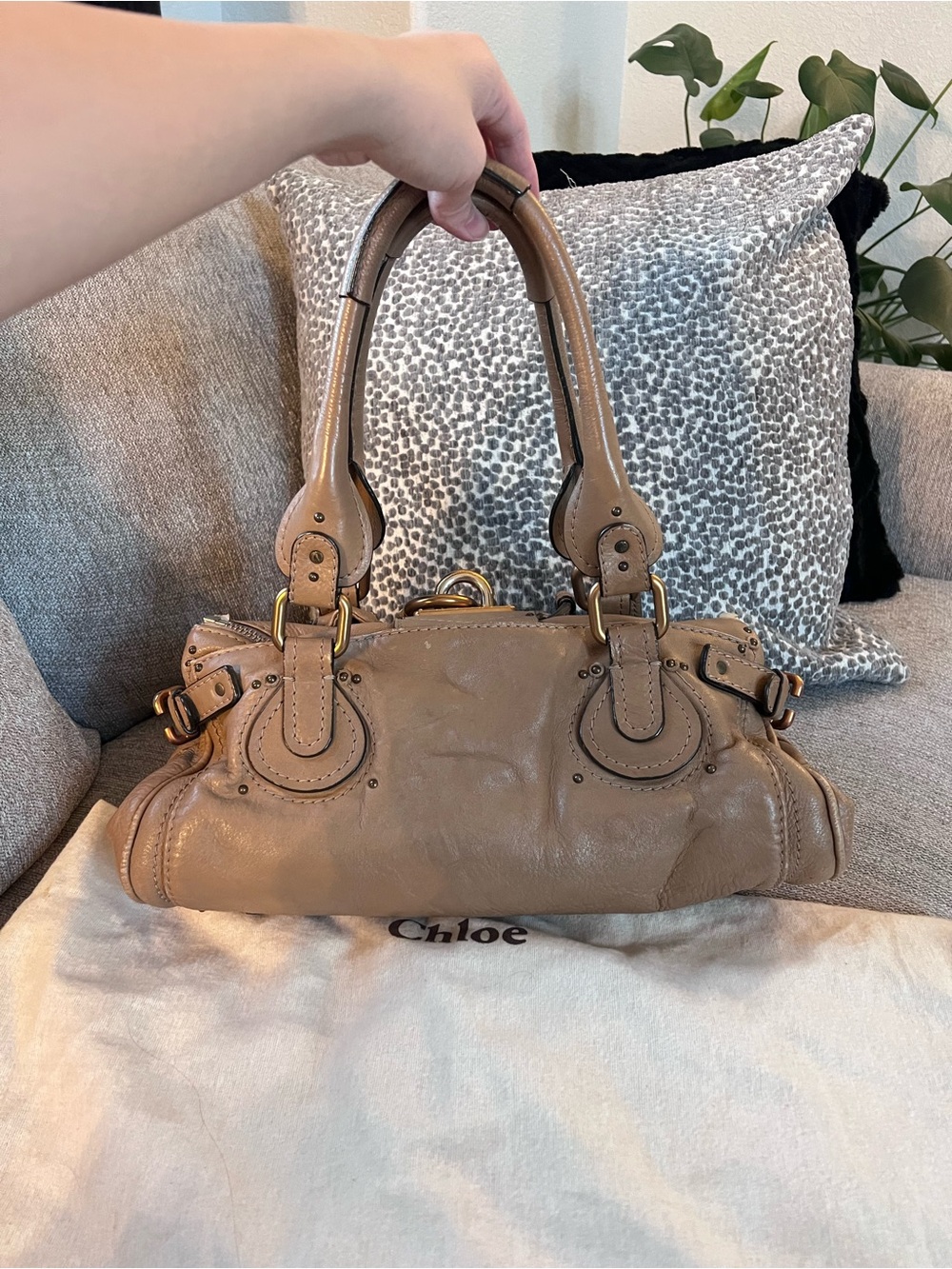 Chloe Paddington Soft Taupe Leather Handbag with Gold Accents - Picture 2 of 11